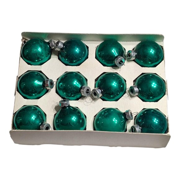Vintage Santa Land Shiny Brite Glass Round Ornaments 12pk 1.5" Green - Picture 2 of 5